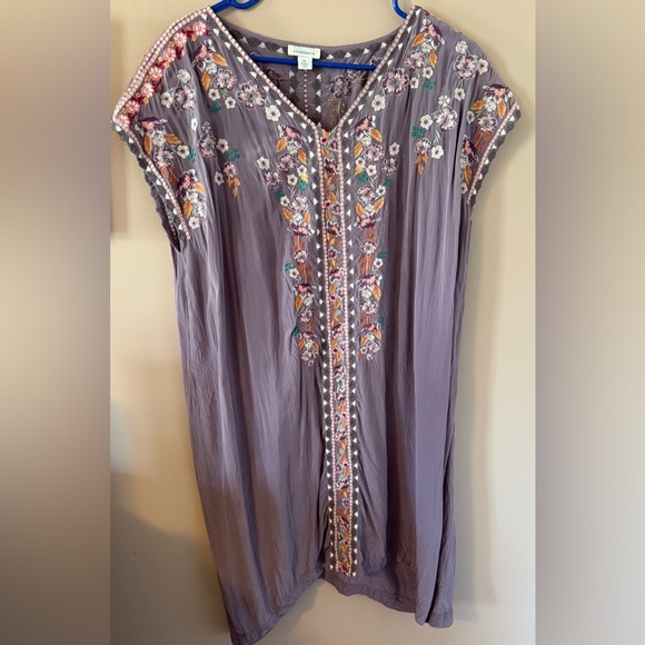 Sundance Ayla purple floral embroidered boho shift dress size large petite - Picture 2 of 5